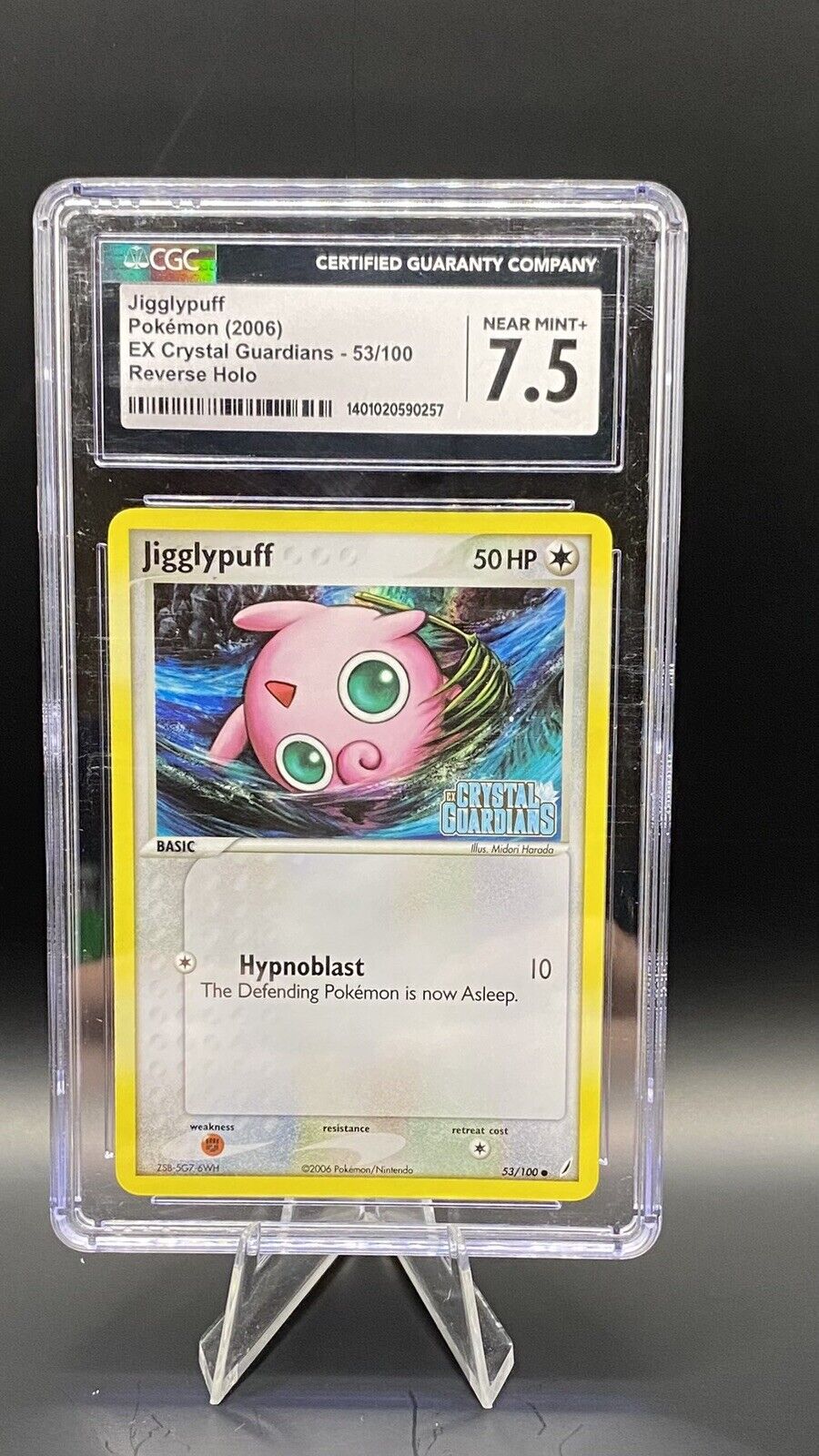 Jigglypuff 53/100 Crystal Guardians reverse Holo 7.5 CGC🔥